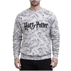 SHEIN X Harry Potter Men's White Heather All Over Doodle Print Sweatshirt Size M